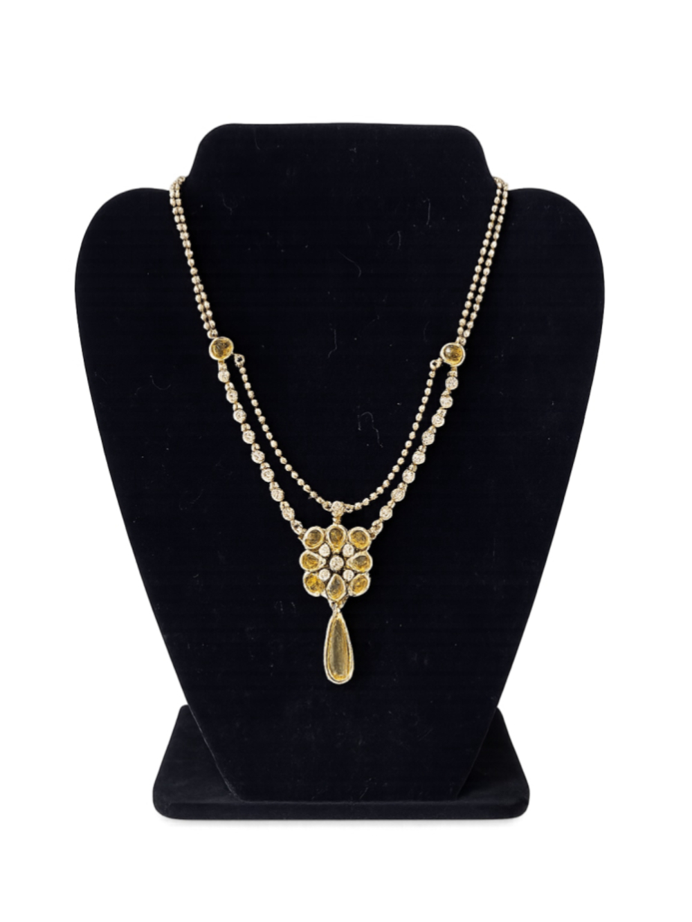 COOKIE LEE Silver Tone Yellow Crystal Statement Necklace Rhinestone Drop Pendant - Picture 3 of 4